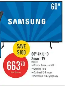 The Brick Samsung 60 4K UHD Direct Lit PurColour HDR10+ 60Hz Smart TV (UN60DU7100FXZC) offer