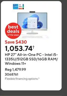 Staples HP 27 All-in-One PC - Intel i5-1335U/512GB SSD/16GB RAM/Windows 11+ offer