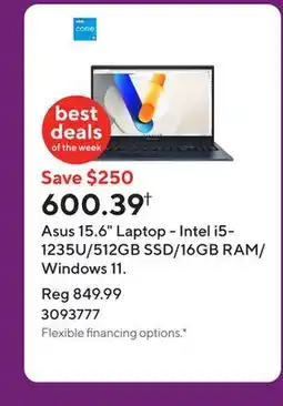 Staples Asus 15.6 Laptop - Intel i5-1235U/512GB SSD/16GB RAM/Windows 11 offer