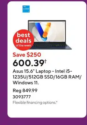 Staples Asus 15.6 Laptop - Intel i5-1235U/512GB SSD/16GB RAM/Windows 11 offer
