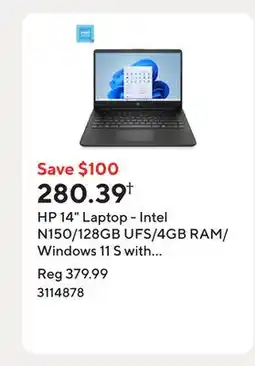 Staples HP 14 Laptop - Intel N150/128GB UFS/4GB RAM/Windows 11 S with 1-year of Microsoft 365 offer