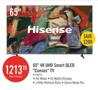 The Brick Hisense 65 Canvas QLED 4K HDR10+ Dolby Vision 144Hz Google Smart TV (65S7N) offer