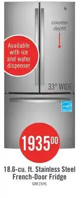 The Brick GE 33 18.6 Cu. Ft. French-Door Refrigerator - Stainless Steel Fingerprint Resistant - GWE19JYLFS offer