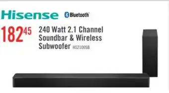 The Brick Hisense 2.1 CH Dolby Audio DTS Virtual:X Soundbar with Wireless 240W Subwoofer (HS2100) offer