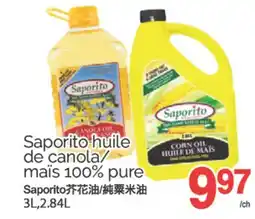 T&T Supermarket SAPORITO HUILE DE CANOLA/MAÏS 100 % PURE, 3L, 2.84L offer