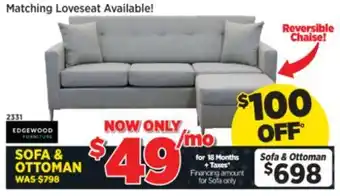 Surplus Furniture Lagoon Ash 2Pc Sofa & Ottoman offer