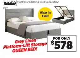 Surplus Furniture Grey Linen Platform-Lift Queen Bed w/ Storage offer