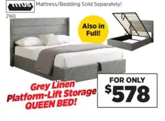 Surplus Furniture Grey Linen Platform-Lift Queen Bed w/ Storage offer