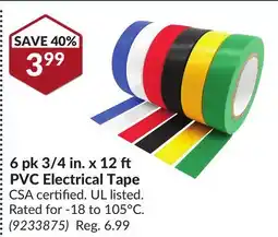 Princess Auto 6 pk 3/4 in. x 12 ft PVC Electrical Tape offer