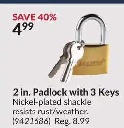 Princess Auto 2 in. Padlock with 3 Keys shackle offer
