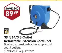 Princess Auto 39 ft 14/3 3-Outlet Retractable Extension Cord offer