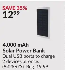 Princess Auto 4, 000 mAh Solar Power Bank offer