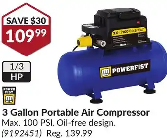 Princess Auto 3 Gallon Portable Air Compressor offer