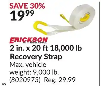 Princess Auto Erickson 2 in. x 20 18, 000 lb Recovery Strap offer