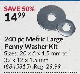 Princess Auto 240 pc Metric Large Penny Washer Kit offer