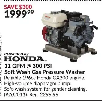 Princess Auto HONDA 11 GPM@300 PSI Soft Wash Gas Pressure Washer offer