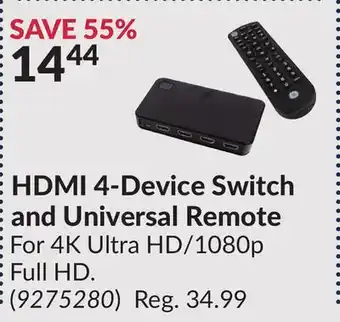 Princess Auto HDMI 4-Device Switch and Universal Remote offer