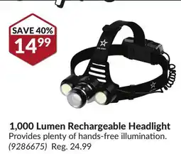 Princess Auto 1, 000 Lumen Rechargeable Headlight offer