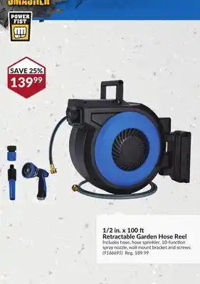 Princess Auto 1/2 in. x 100 ft Retractable Garden Hose Reel offer