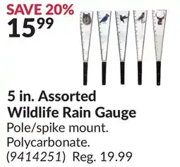 Princess Auto 5 in. Assorted Wildlife Rain Gauge offer
