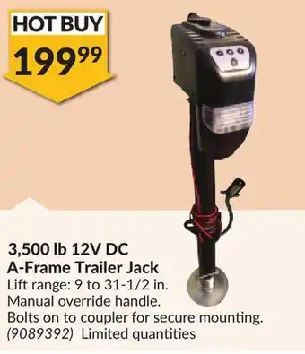 Princess Auto 12V DC A-Frame Trailer Jack offer
