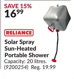 Princess Auto Reliance Solar Spray Sun-Heated Portable Shower offer
