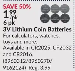 Princess Auto 6 pk 3V Lithium Coin Batteries offer