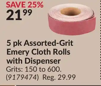 Princess Auto 5 pk Assorted-Grit Emery Cloth Rolls with Dispenser offer