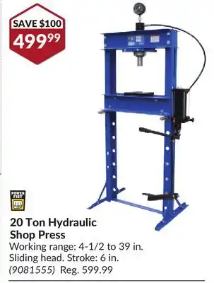 Princess Auto 20 Ton Hydraulic Shop Press offer