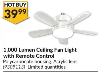 Princess Auto 1,000 Lumen Ceiling Fan Light with Remote Control offer