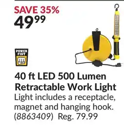 Princess Auto 40 ft LED 500 Lumen Retractable Work Light Light offer