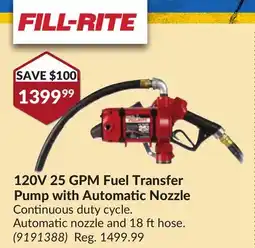 Princess Auto 120V 25 GPM Fuel Transfer Pump with Automatic Nozzle offer