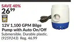 Princess Auto 12V 1,100 GPM Bilge Pump with Auto On/O offer