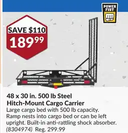 Princess Auto 48 x 30 in. 500 lb Steel Hitch-Mount Cargo Carrier offer