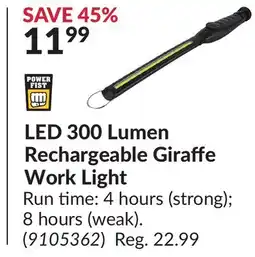 Princess Auto LED 300 Lumen Rechargeable Giraffe Work Light offer