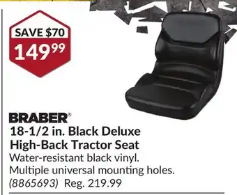 Princess Auto Braber 18-1/2 in. Black Deluxe High-Back Tractor Seat offer