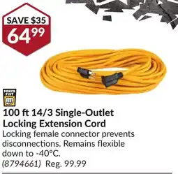 Princess Auto 100 ft 14/3 Single-Outlet Locking Extension Cord offer