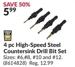 Princess Auto Power Fist 4 pc High-Speed Steel Countersink Drill Bit Set offer