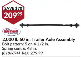 Princess Auto 2,000 lb 60 in. Trailer Axle Assembly offer