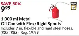 Princess Auto 1, 000 ml Metal Oil Can with Flex/Rigid Spouts offer