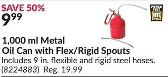 Princess Auto 1, 000 ml Metal Oil Can with Flex/Rigid Spouts offer