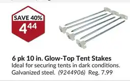 Princess Auto 6 pk 10 in. Glow-Top Tent Stakes offer