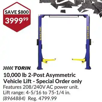Princess Auto 10, 000 lb 2-Post Asymmetric Vehicle Lift offer