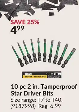 Princess Auto 10 pc 2 in. Tamperproof Star Driver Bits offer