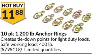 Princess Auto 10 pk 1, 200 lb Anchor Rings offer