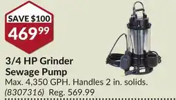 Princess Auto 3/4 HP Grinder Sewage Pump offer