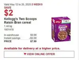 Costco Kellogg's two scoops raisin bran cereal offer