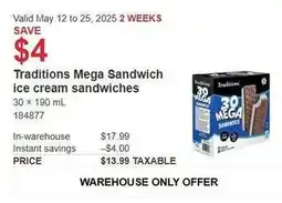 Costco Traditions mega sandwich ice cream sandwiches offer