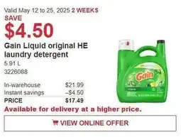 Costco Gain liquid original HE laundry detergent offer