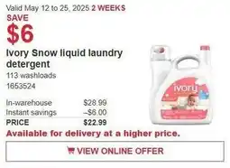 Costco Ivory snow liquid laundry detergent offer